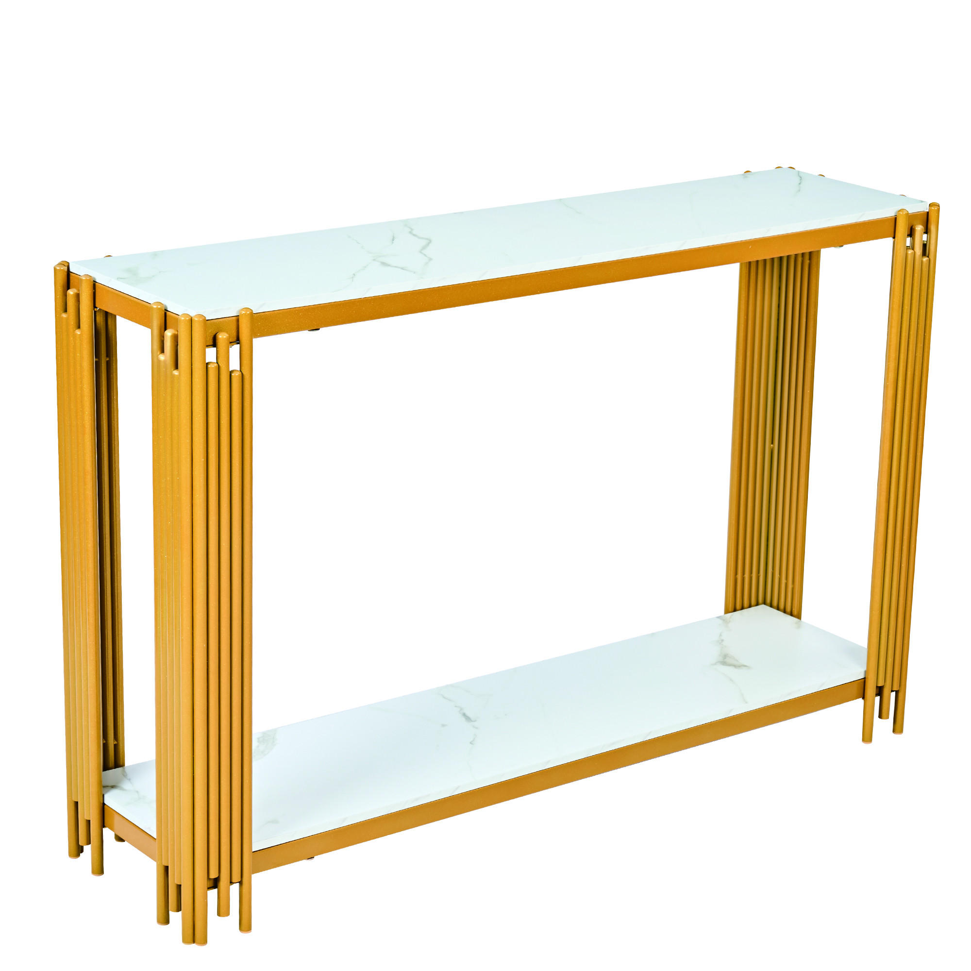 KONSOLENTISCH DE-37416 2-etagig mit Marmoroptik Gold - Goldfarben, Metall (124/34/80cm) - ComfortXL