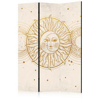 PARAVENT Akustik 3-tlg 135x172 cm Sonne Mond Boho Stil - Beige, Holz/Textil (135/172/3cm) - Muralo