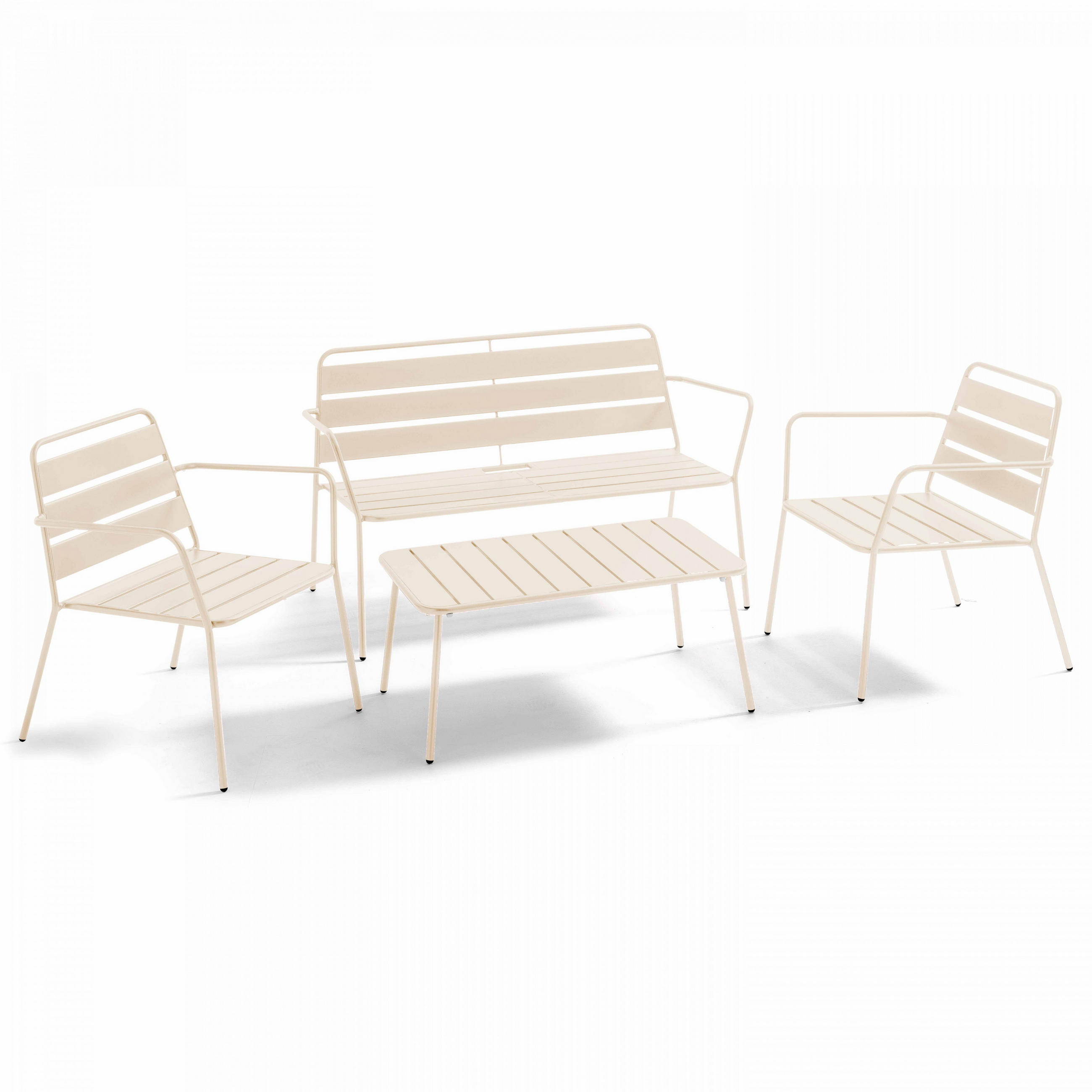 GARTENMÖBEL 5-tlg., Elfenbeinfarbe - Beige, Metall - Oviala