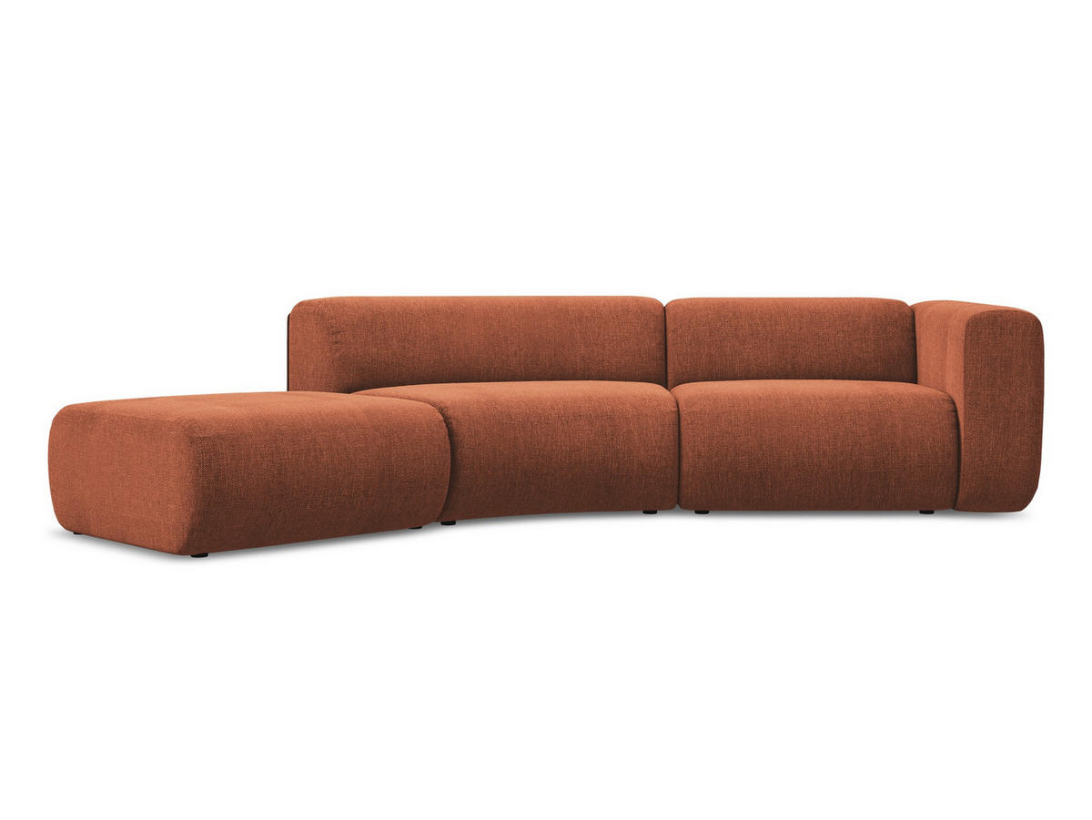 ECKSOFA Links Chenille Stoff Orange - Terracotta/Schwarz, Kunststoff/Textil (335/70/166cm) - Makamii
