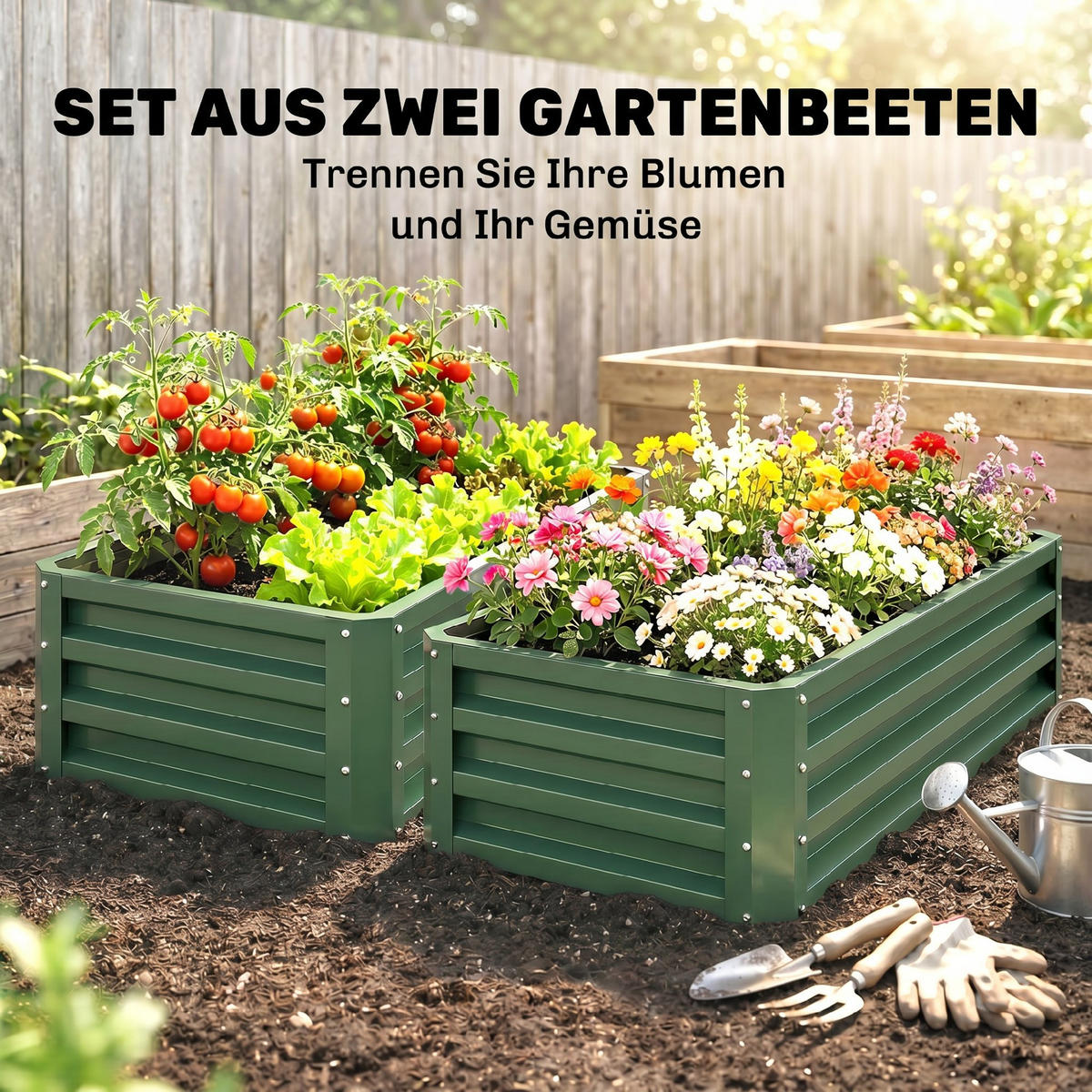 2ER-SET Hochbeet Blumenhochbeet witterungsbeständig, Pflanzbeet Frühbeet - Grün, Metall (50/30/110cm) - Outsunny