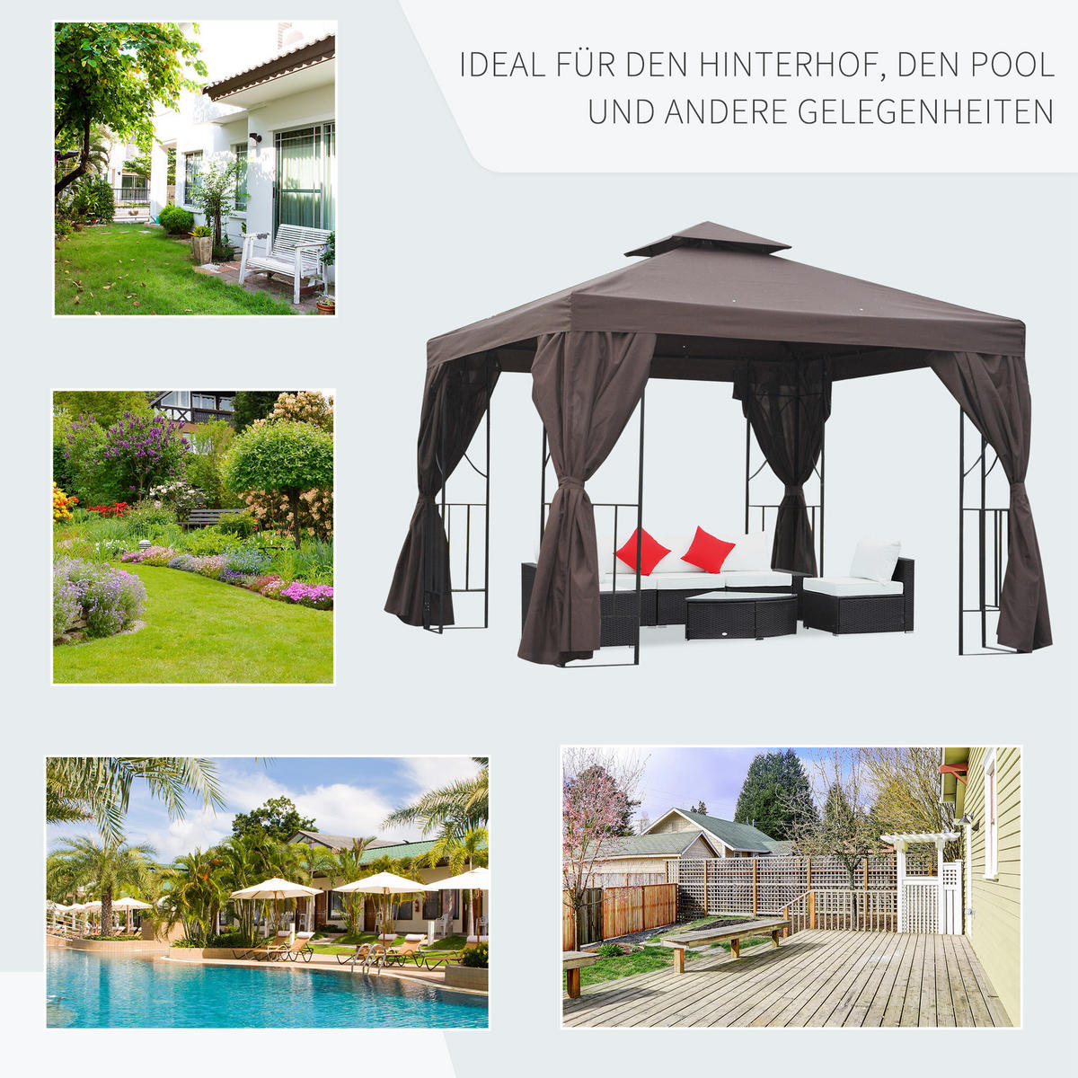 PAVILLON, Dunkelgrau/Cremeweiß, Metall, Polyesterbezug - Creme, Metall (295/265/295cm) - Outsunny