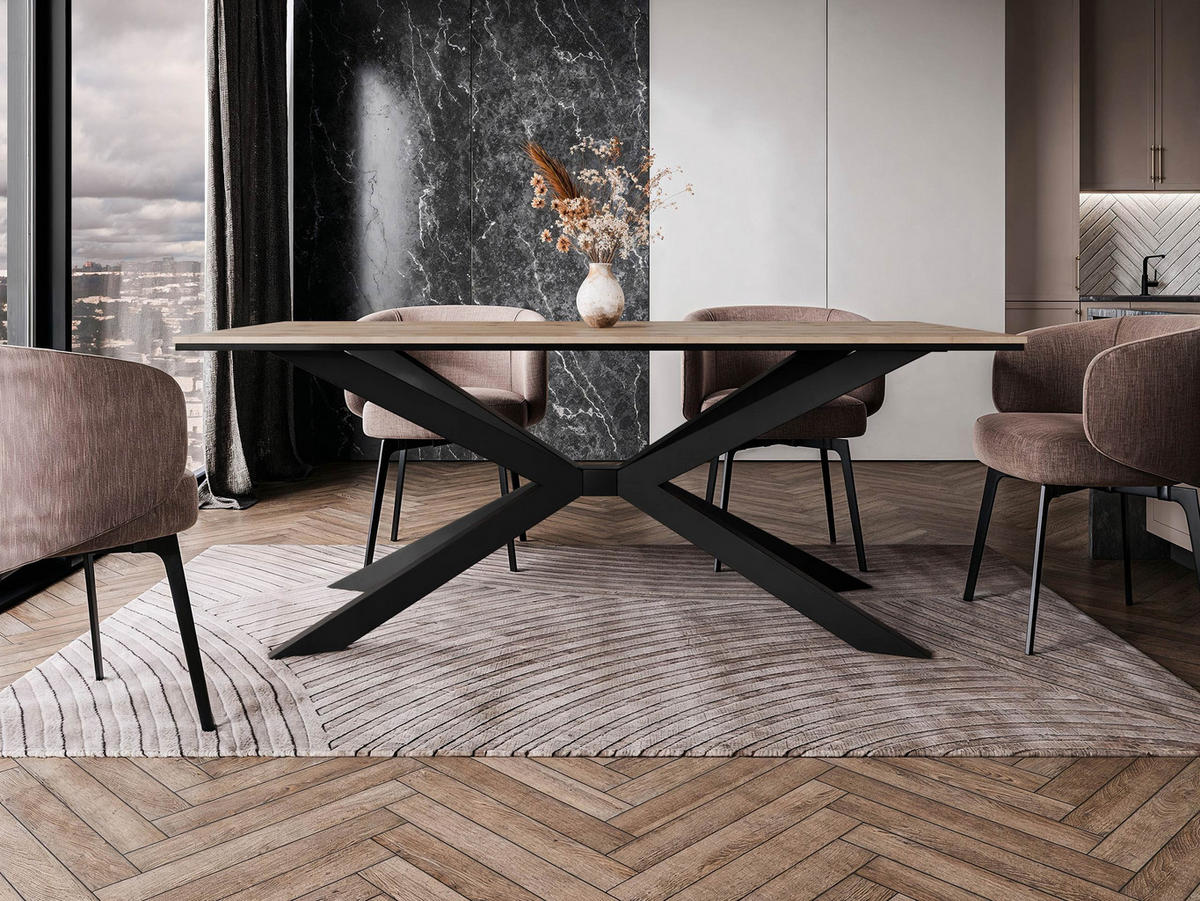 ESSTISCH Flora - Eiche Wotan/Schwarz, Holzwerkstoff/Metall (90/190/74cm) - MIRJAN24