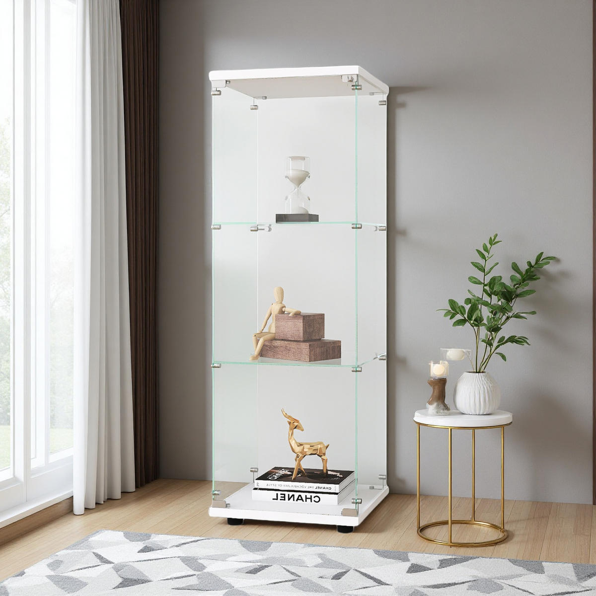 GLASVITRINE WEIß 3 Ablagen freistehend einfach montierbar - Weiß, Glas (36.3/125.2/42.4cm) - SHOPENTRA