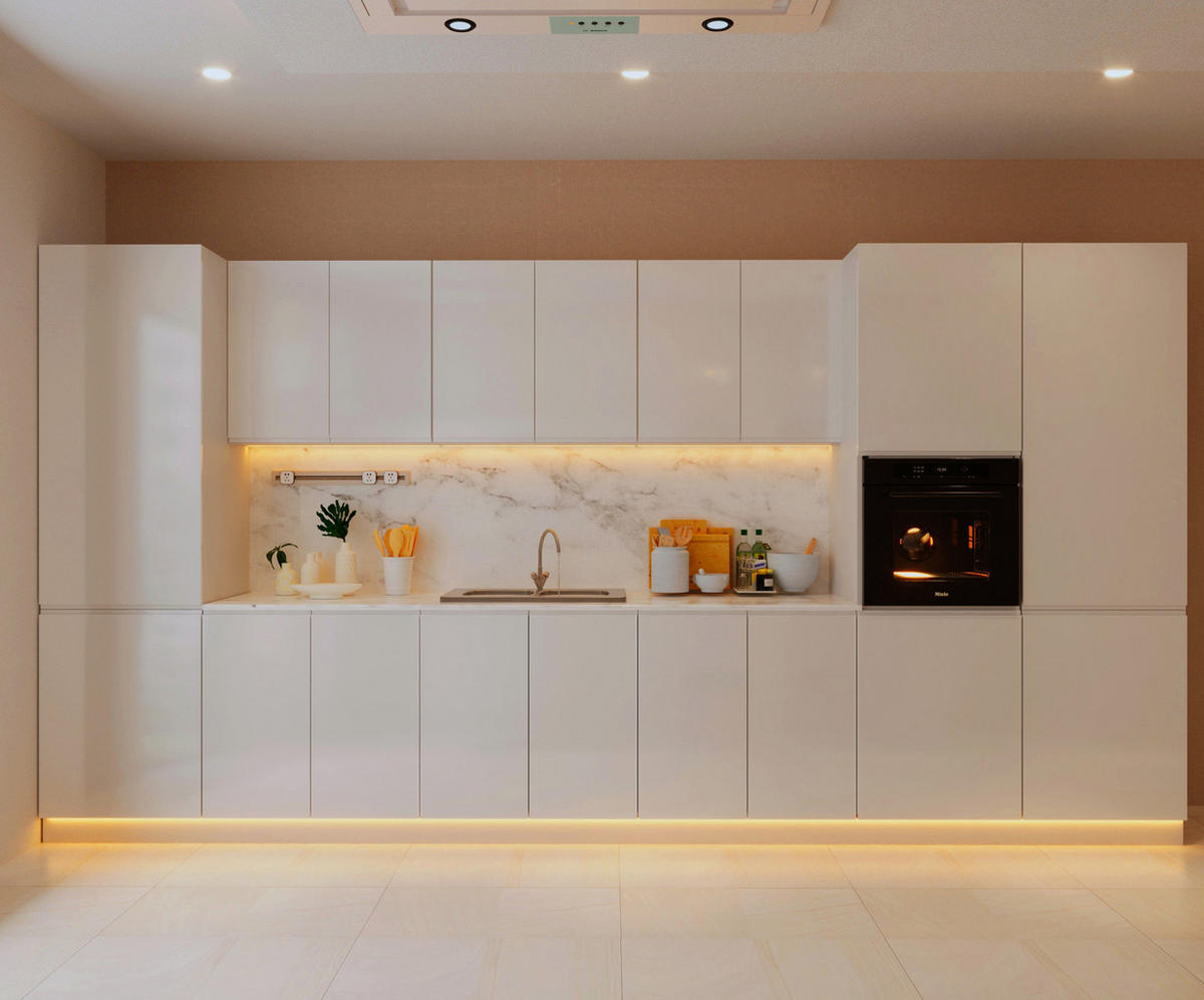 INSELKÜCHE-KÜCHENZEILE 420 cm Glanzia – KU-S13 – Weiß – Hochglanz - Weiß Hochglanz, Holzwerkstoff (420/212/60cm) - hi-markt