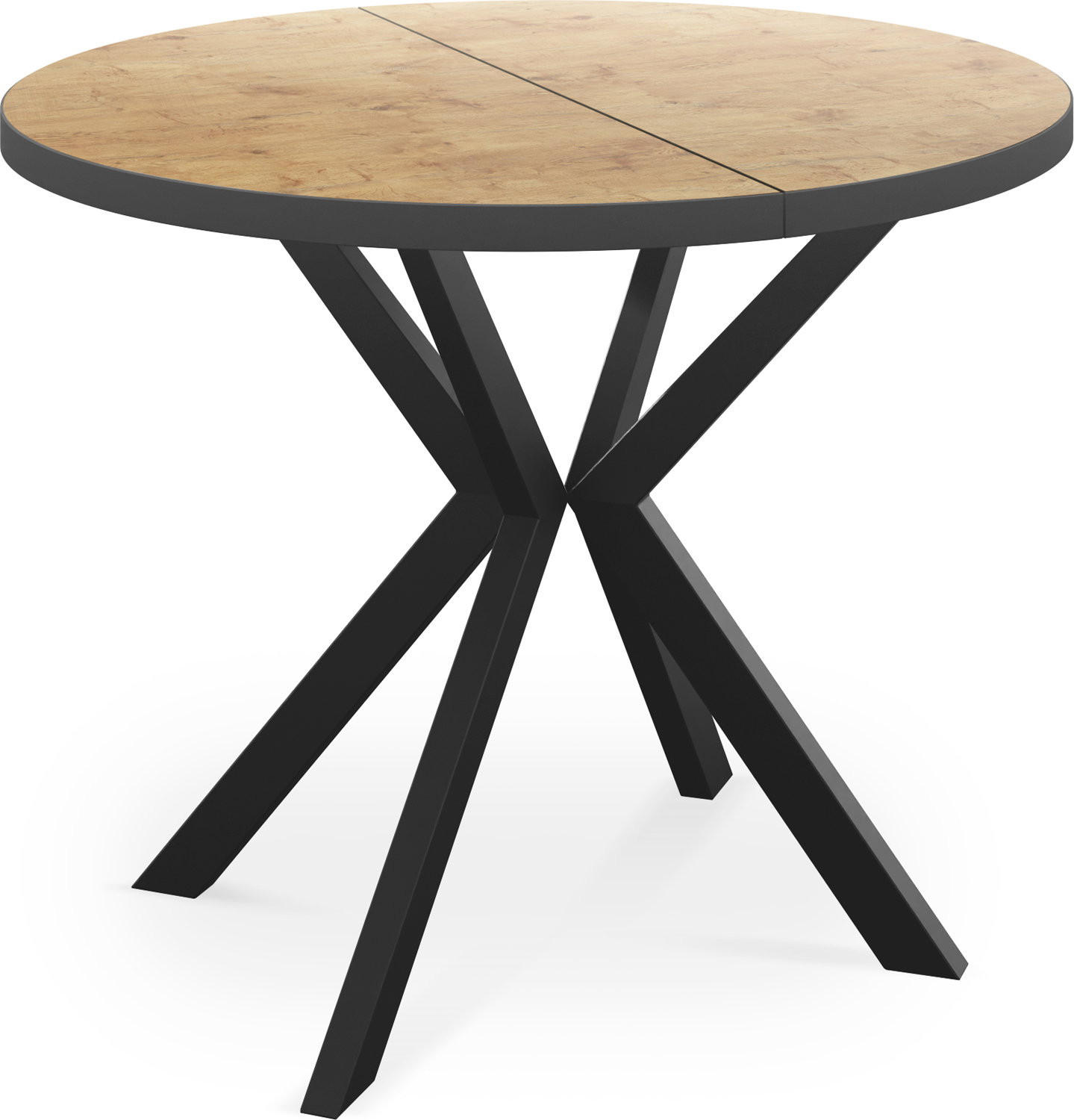 ESSTISCH Vincento runder ausziehbar, Lancelot Eiche 120-200/120/76 cm - Eichefarben/Schwarz, Holzwerkstoff/Metall (120/200/76cm) - WFL GROUP