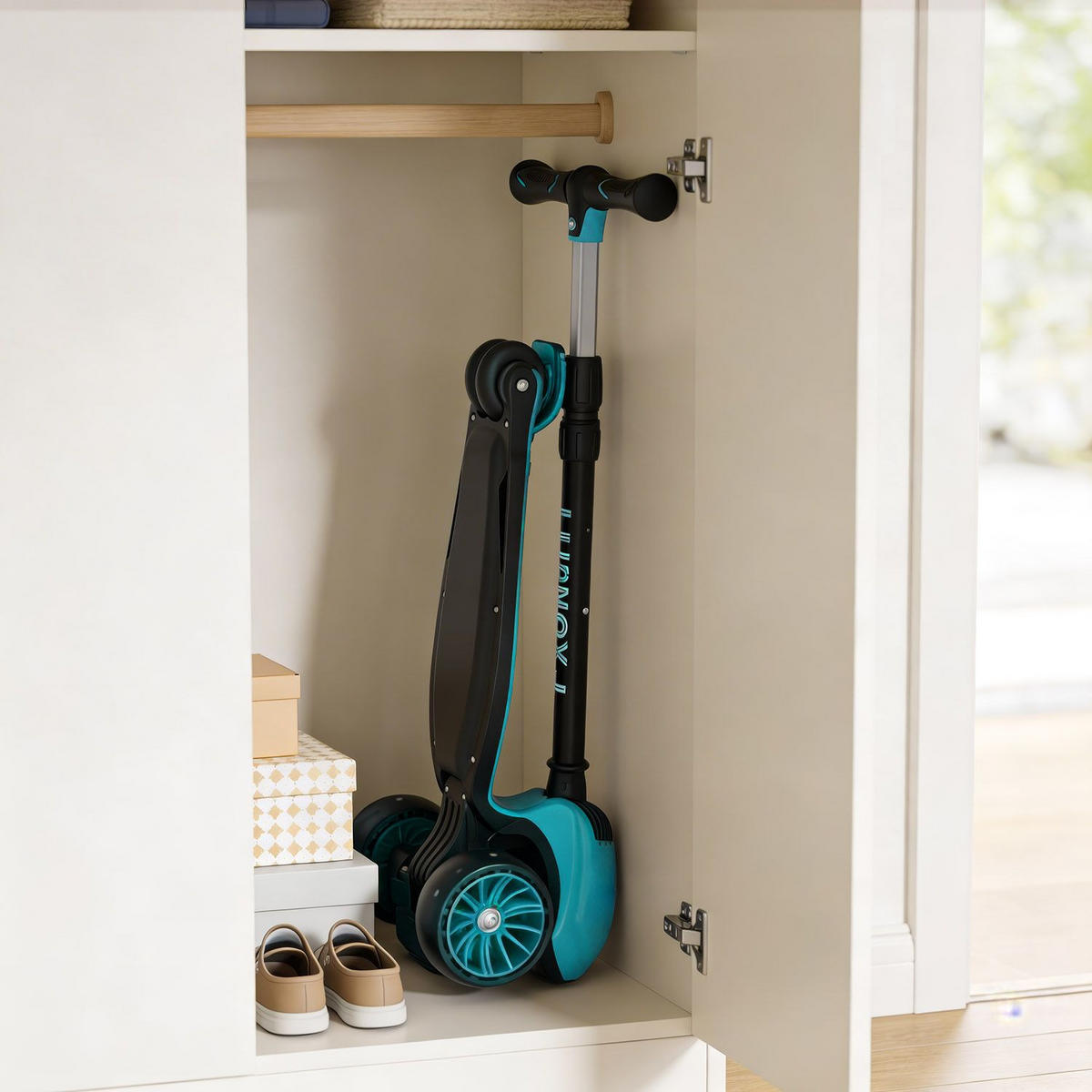 KINDERROLLER Lumox höhenverstellbarer Lenker inkl. Leuchtränder blau - Blau, Metall (59/28/81cm) - Juskys