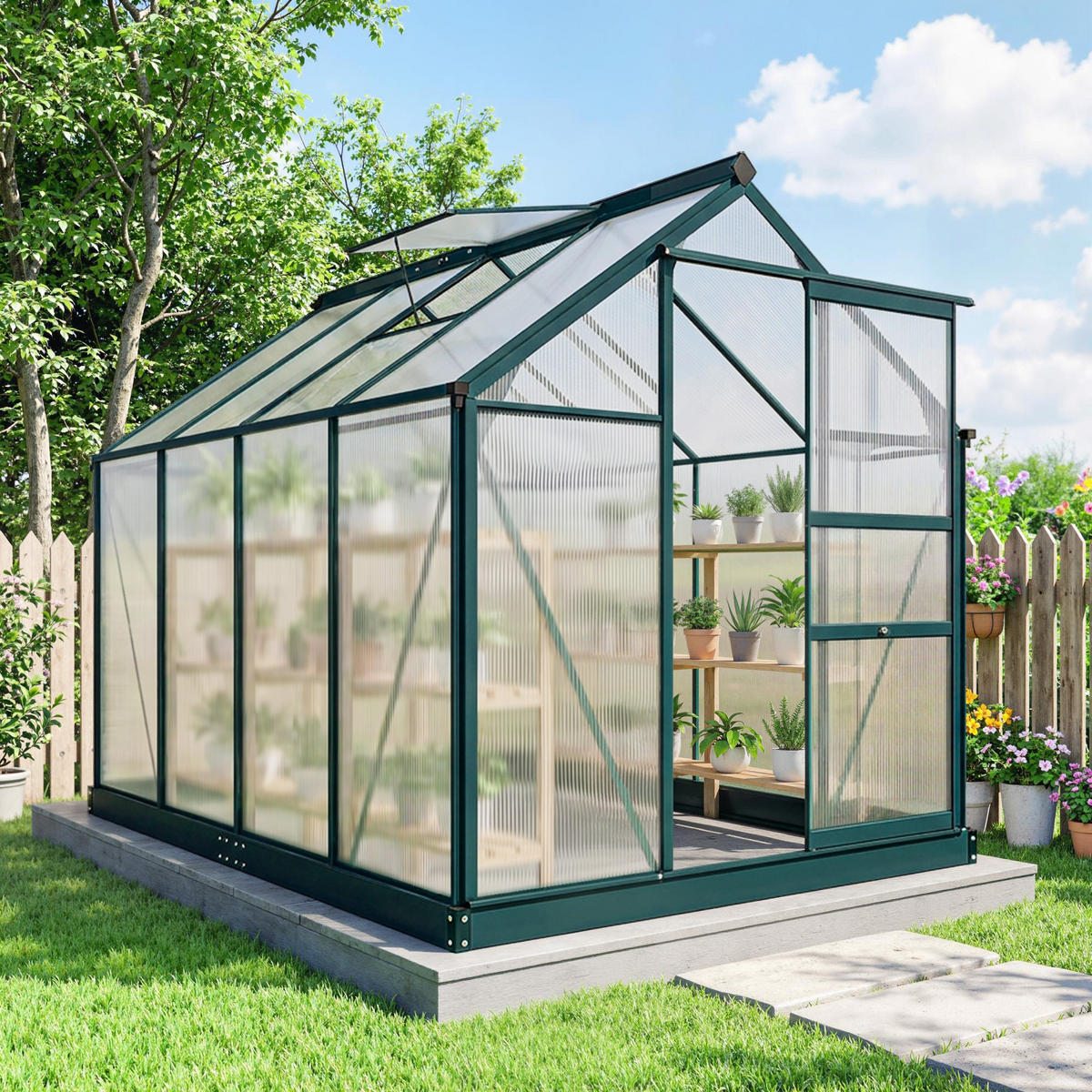 FOLIENGEWÄCHSHAUS, Grün+Transparent, Aluminiumlegierung, Polycarbonat - Grün, Metall (252/201/190cm) - Outsunny