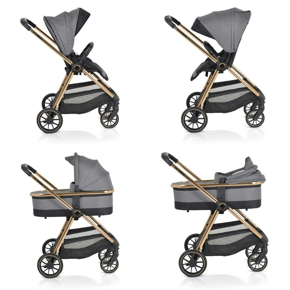 KINDERWAGEN 2 in 1 Hydra grau Babywanne Sportsitz Fußabdeckung Moskitonetz - Grau, Metall (80/63/105cm) - Cangaroo