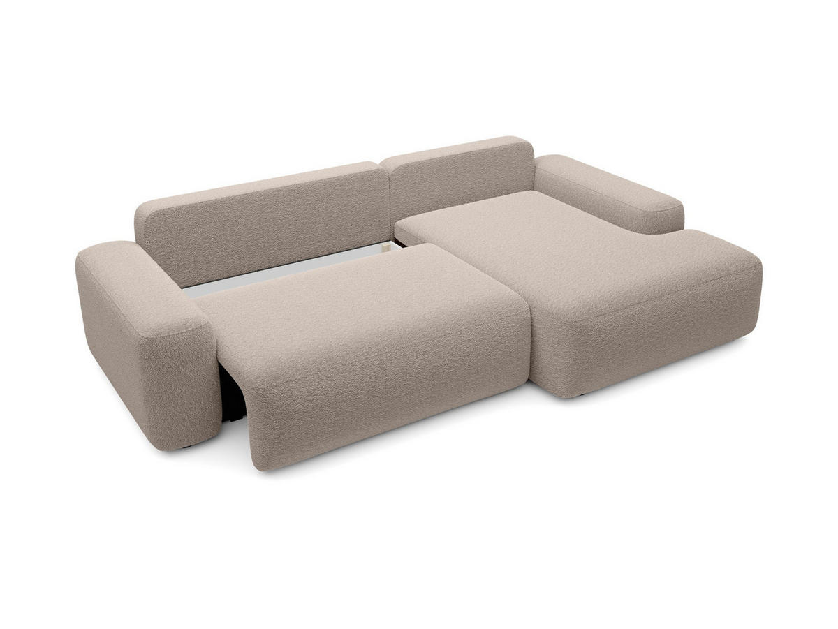 ECKSOFA RUOTA Beige Boucle-Stoff mit Schlaffunktion - Beige, Holz (264/162cm) - MASSENO
