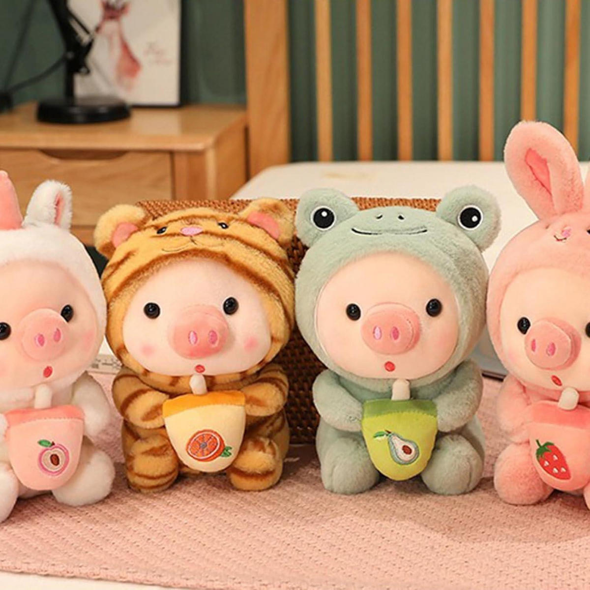 STOFFTIER Schwein mit Bubble Tea, rosa - Rosa, Textil (15/30cm)