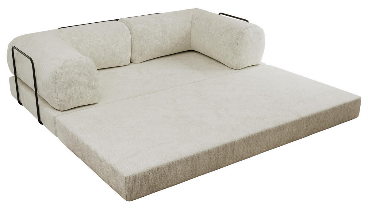 TROJMIESTNA POHOVKA ORSETTO - Krémová Hrubo tkaná ženilka - čierna/krémová, kov/textil (200/70/100cm) - MKS