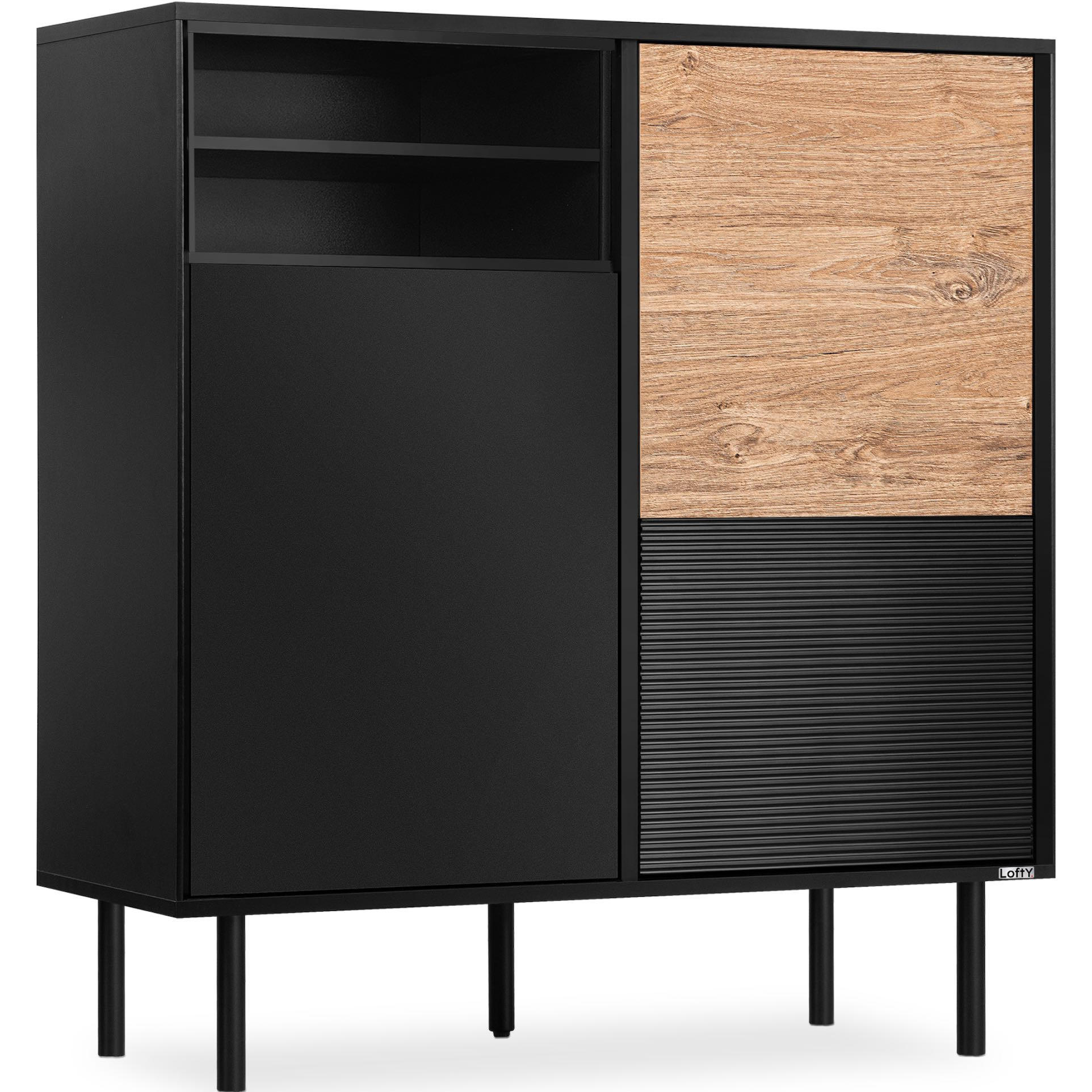 KOMMODE LOFTY TV/HiFi-Einlage, schwarz / Eiche natur - Eichefarben/Schwarz, Holzwerkstoff (102/109/41cm) - KONSIMO®