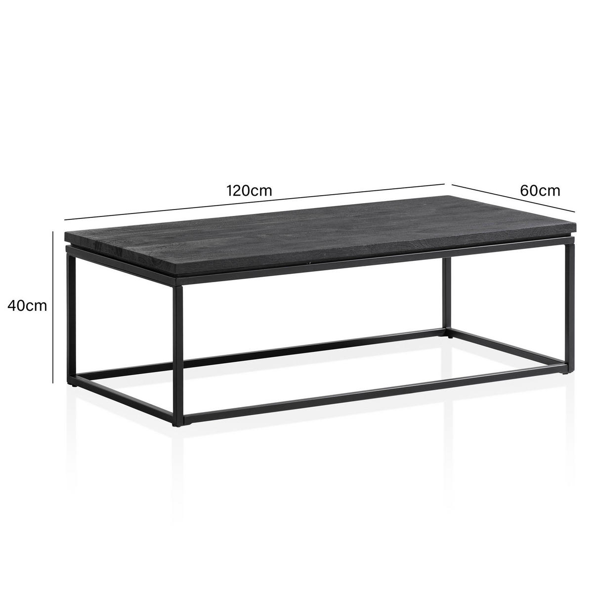 COUCHTISCH aus Mango Massivholz und Metall, Quadratisch, Natürliche Holzmaserung, Schwarz 120 x 60 x 40 cm - Schwarz, Holz/Metall (60/120/40cm) - KADIMA DESIGN