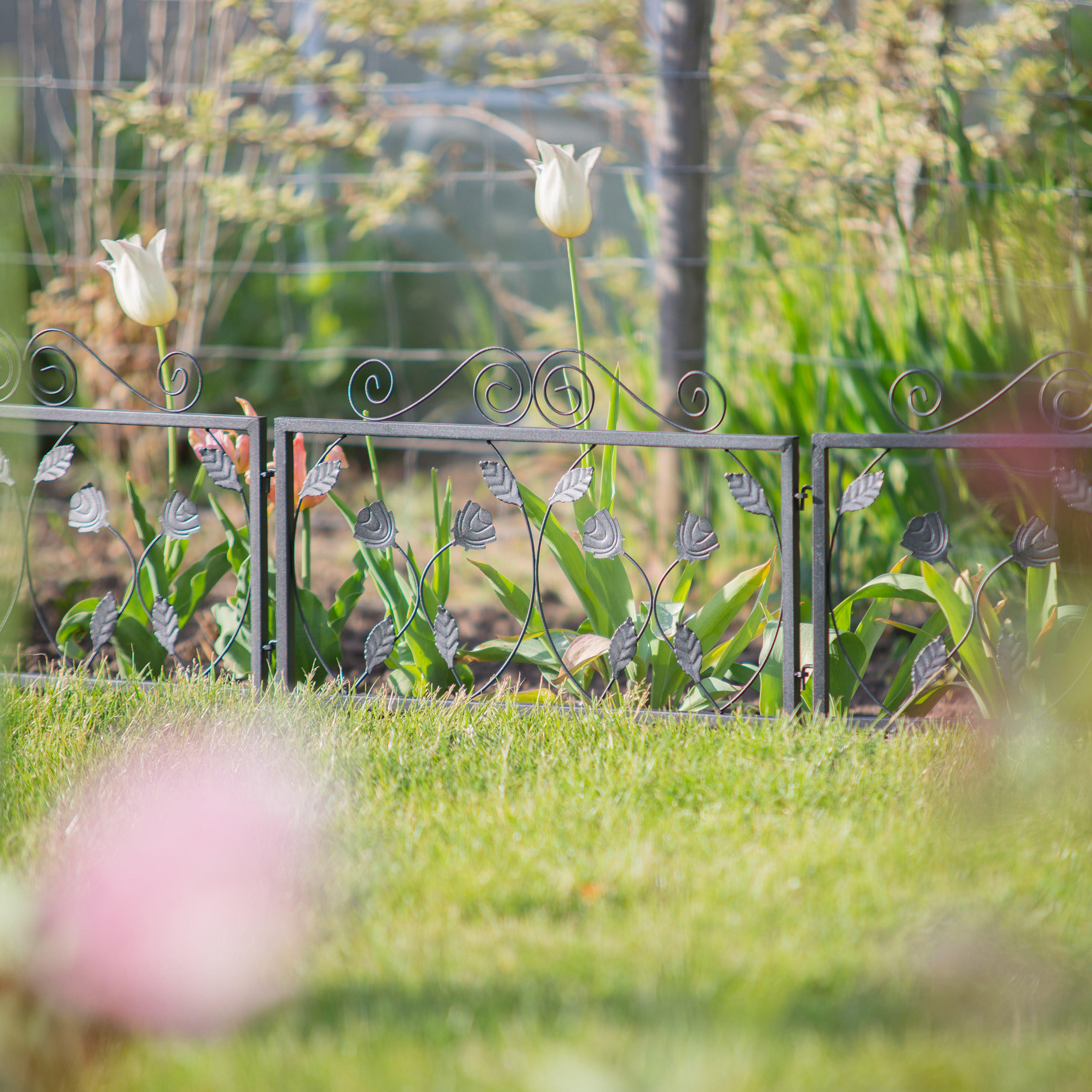 Thumbnail - Relaxdays 4Xbeetzaun, Schwarz, Metall, 225x47x1.5 cm, Gartenzubehör, Hochbeete