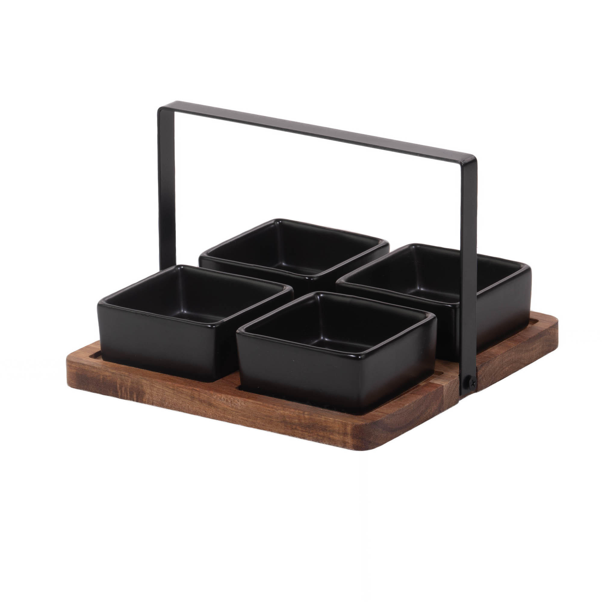 SERVIERSCHÜSSEL mit Holztablett Schwarz 20/20/3,5 cm - Schwarz, Keramik (20/3.5/20cm) - Excellent Houseware