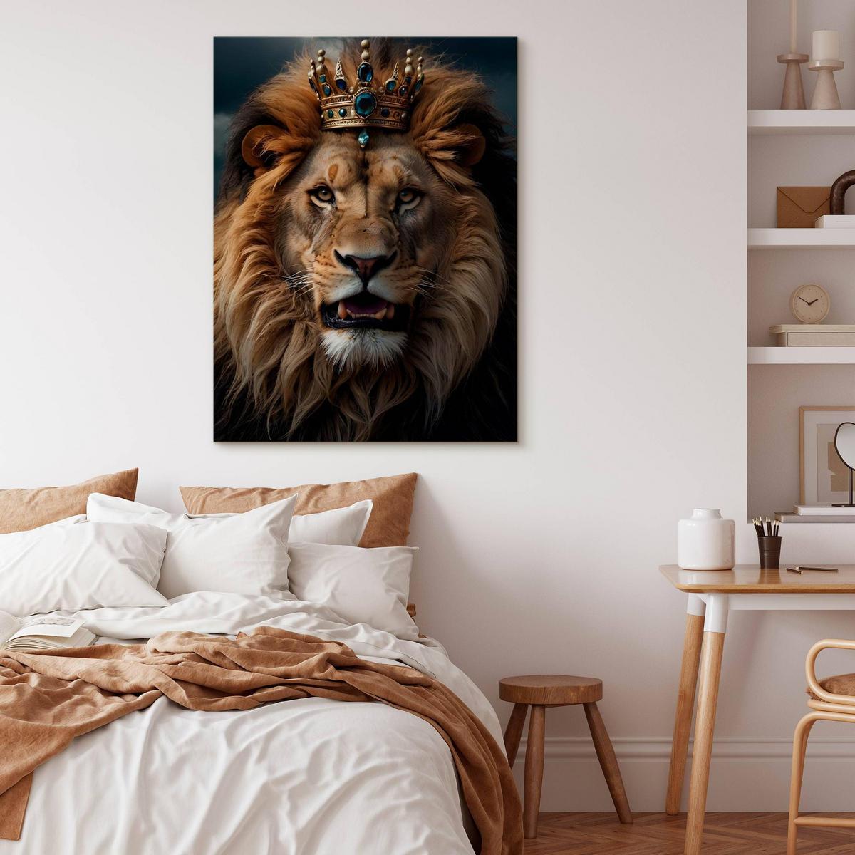 LEINWANDBILD Löwen König Abstraktion 3D Effekt 80cm x 120cm - Beige/Schwarz, Textil (80/120cm) - Muralo