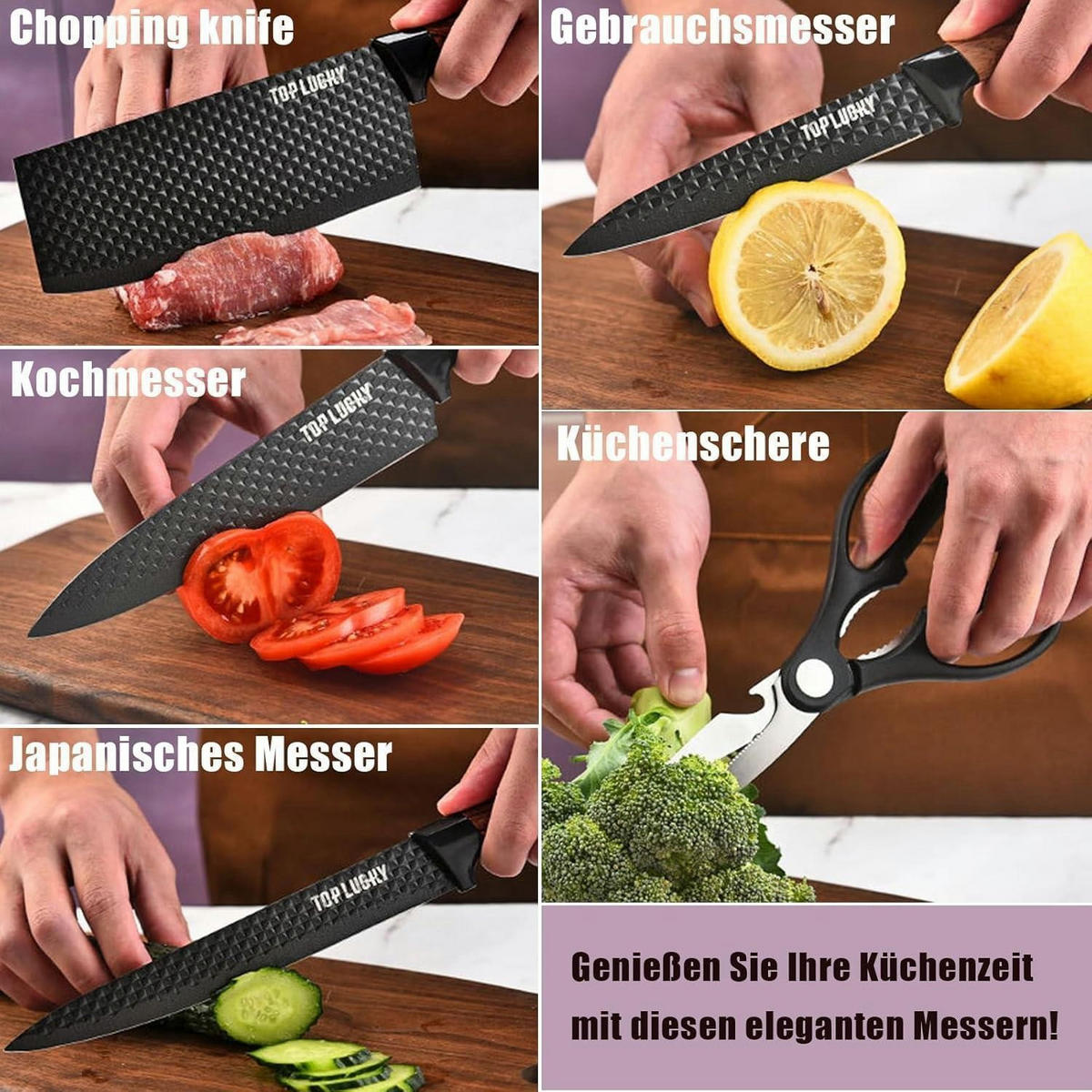 MESSERBLOCK-SET 6-teilig Schwarz Edelstahl Antihaft - Multicolor, Metall