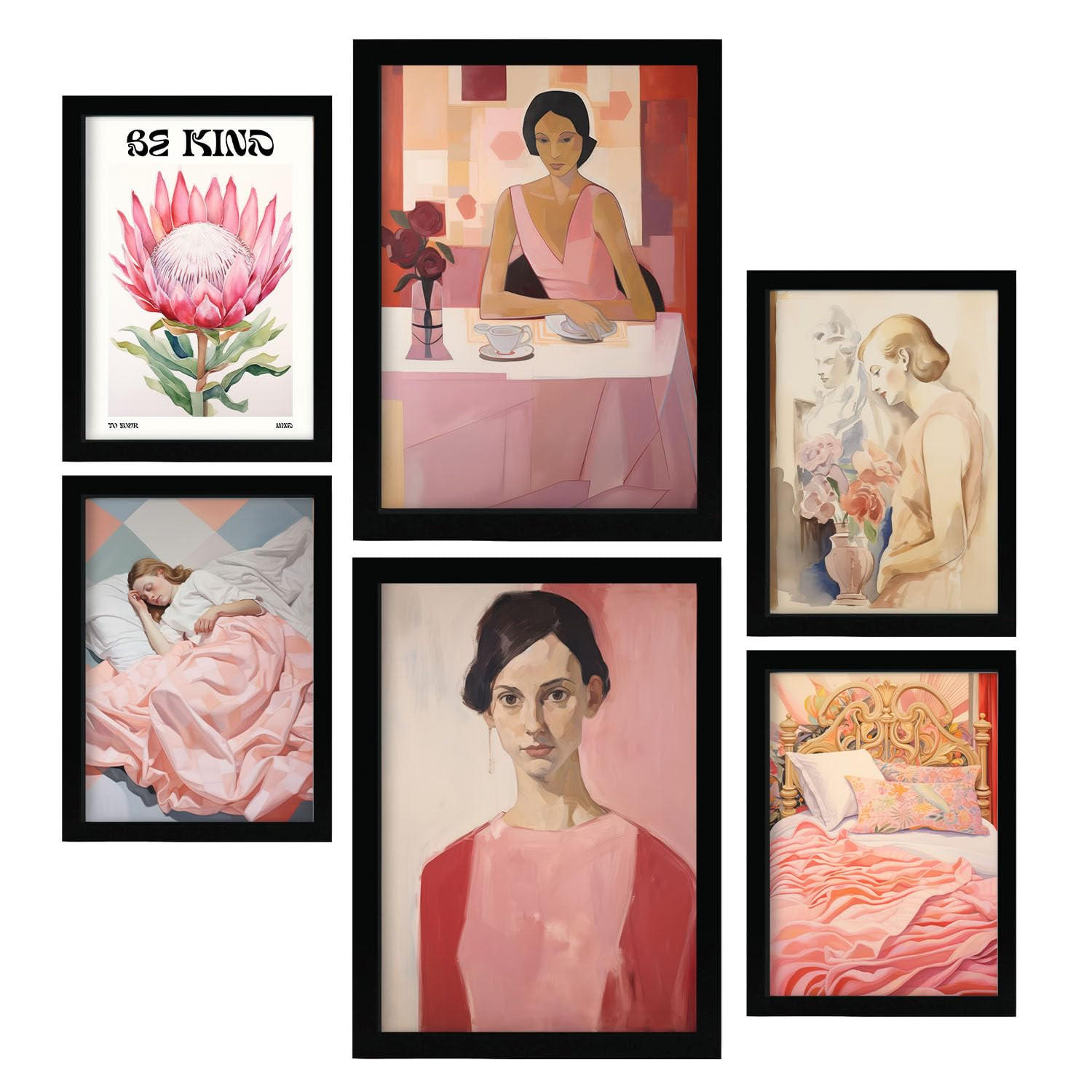 POSTER Set Mit 6 Romantische Rose In Vielseitiger A3 & A4 Schwarzer Rahmen - Schwarz, Papier (29/3cm) - Nacnic