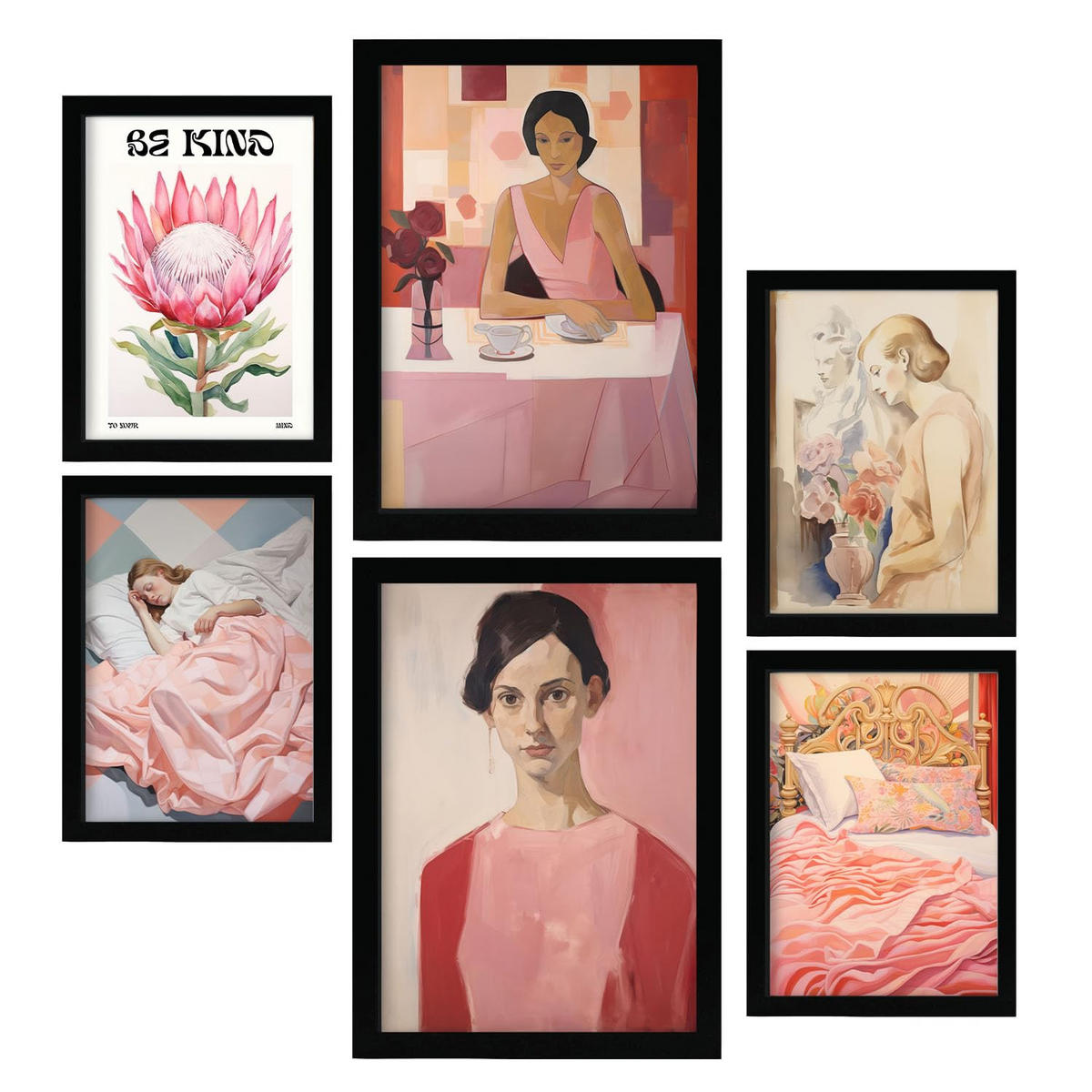 POSTER Set Mit 6 Romantische Rose In Vielseitiger A3 & A4 Schwarzer Rahmen - Schwarz, Papier (29/3cm) - Nacnic