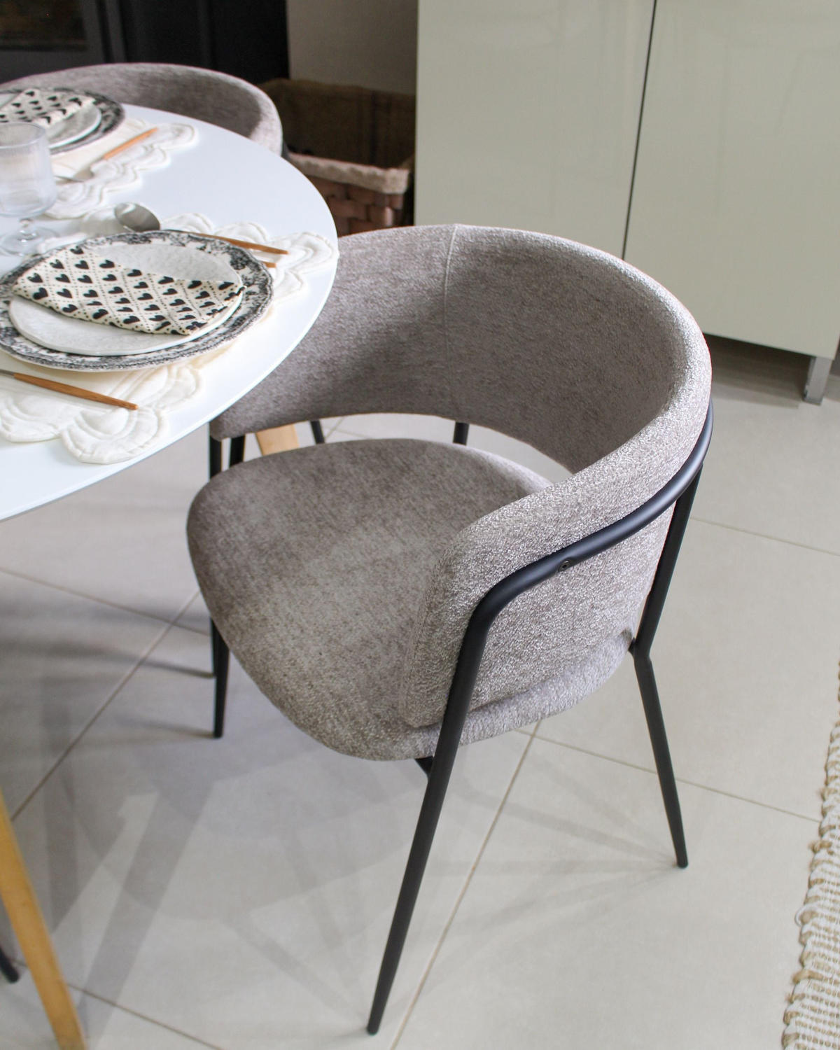 ESSZIMMERSTUHL 2er Set Chenillegewebe Taupe Springer - Taupe, Textil (53/75/51cm) - Beliani