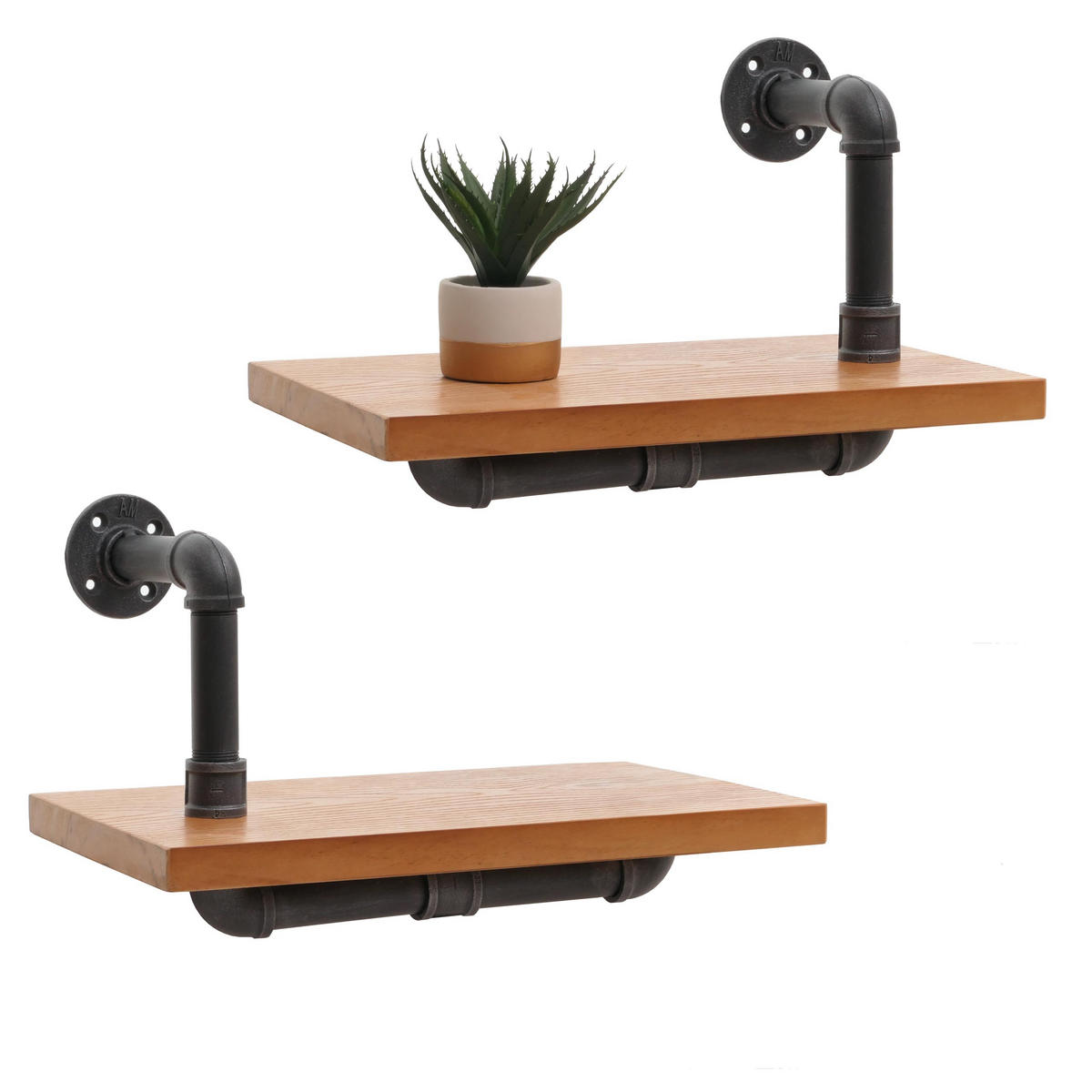 WANDREGAL 2er-Set 29x45x25cm 3D-Struktur Industrial Stahl Massiv-Holz Natur - Naturfarben, Holz (45/29/25cm) - BERLINLODGE