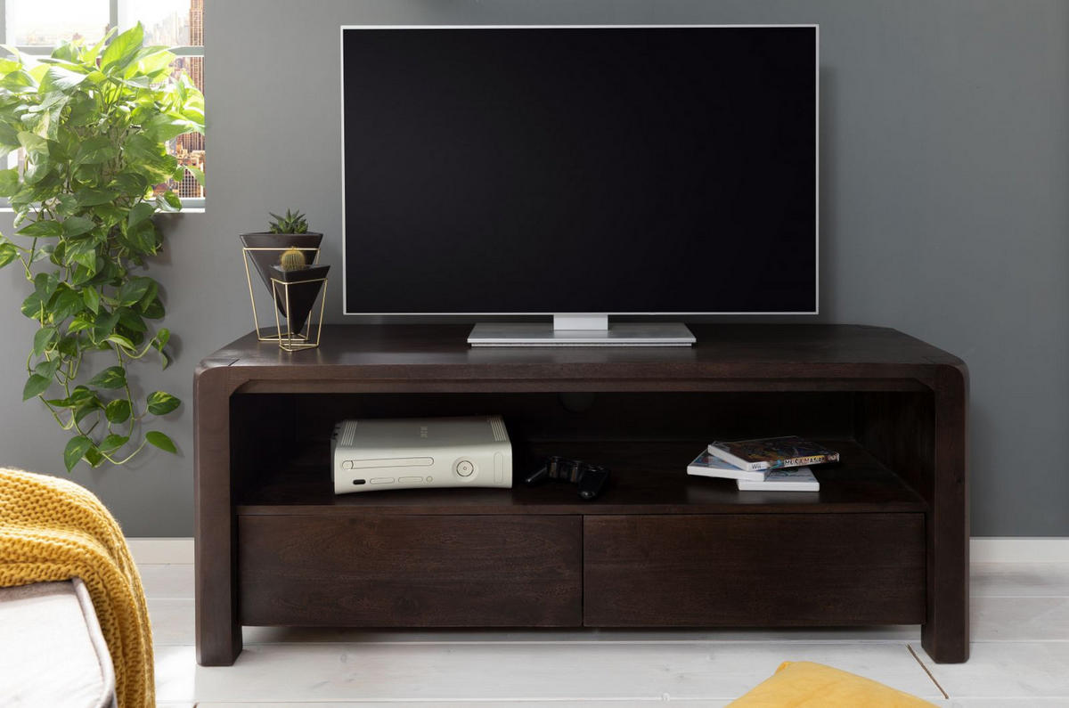 TV-BOARD Akazie 125x45x50 tabak lackiert BUENO #4002 - Dunkelbraun, Holz (125/50/45cm) - Massivmoebel24