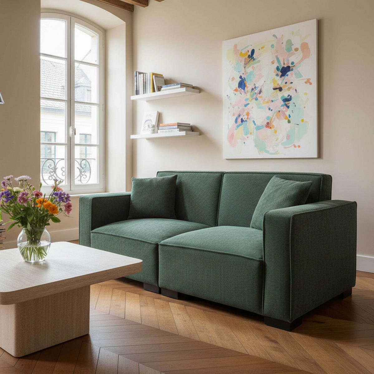 SOFA 2-Stizer, Dunkelgrün - Grün, Textil (90/76/180cm) - Oviala