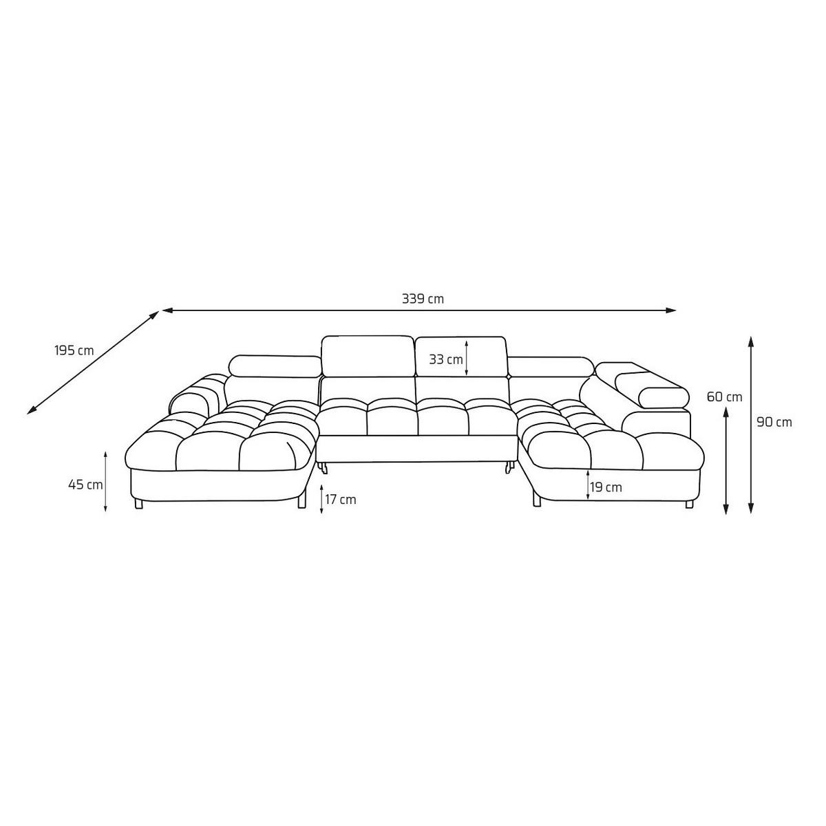 ECKSOFA U-Form BOWL U Rechts mit Schlaffunktion 125x265 Velours Creme - Creme/Schwarz, Holz/Textil (195/90/339cm) - Muffo