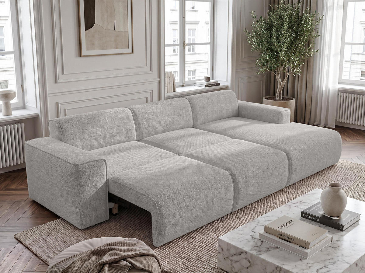 ECKSOFA L Form Ruyam Hellgrau 310/165/78 cm – Schlaffunktion Rechts - Hellgrau/Schwarz, Kunststoff/Textil (310/170cm) - AX Living