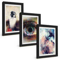 BILDER SET 3er Set - 20x30 cm Schwarzer Rahmen - Porträt einer Frau mit abstrakten Emotionen - Schwarz, Kunststoff (20/30cm) - TULUP