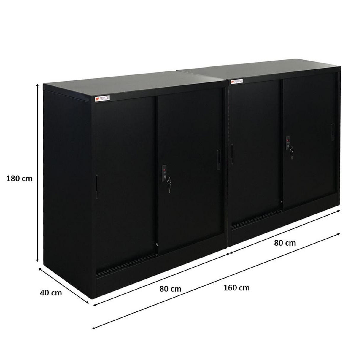 AKTENSCHRANK Elephant 2er-Set mit Schiebetüren 90x90x40cm Schwarz - Schwarz, Metall (180/90/40cm) - PROREGAL