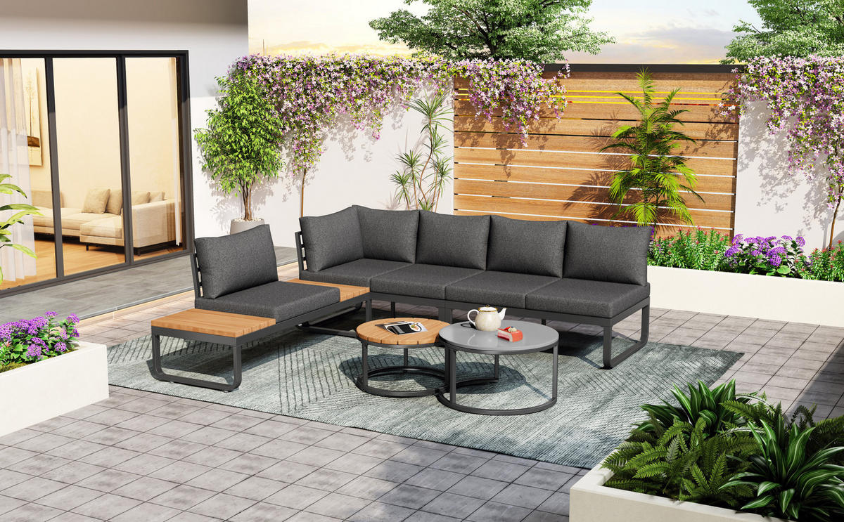 LOUNGEGARNITUR Grau aus Eisen mit verstellbaren Füßen 5er Set - Grau, Metall - OKMYHOME