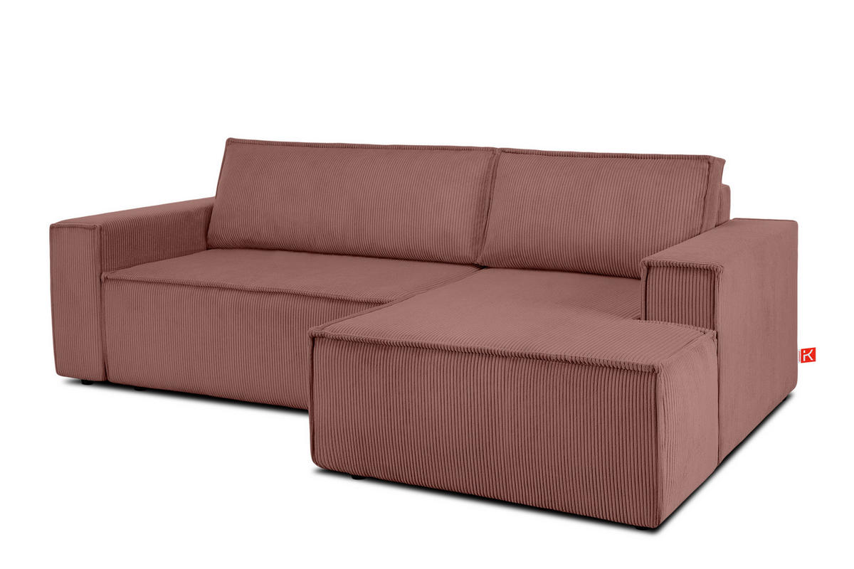 ECKSCHLAFSOFA-RECHTS NAPI in Pet Friendly Cord-Stoff, rosa - Pink/Schwarz, Textil (262/148cm) - KONSIMO®