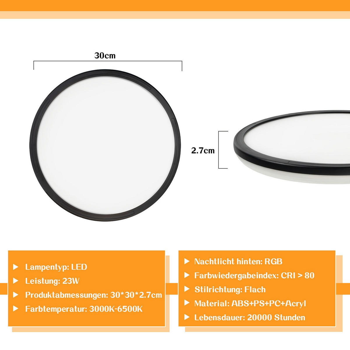LED-DECKENLEUCHTE Lynch 30/30/2.7cm - Schwarz, Kunststoff (30/30/2.7cm) - Nettlife