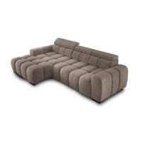ECKSOFA OMBO 285x168x77/97 cm, Links, Schlaffunktion, elektr. Sitz, Kopfstützen, Buche dunkel, hydrophober SALVADOR-Stoff – Grau - Cappuccino, Holz/Textil (168/285cm) - DomoHome