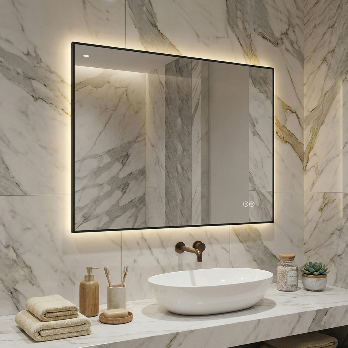 WANDSPIEGEL 60/2,5/80 cm silber aus Glas mit LED und Anti-Beschlag - Silberfarben, Glas (80/2.5/60cm) - OKWISH