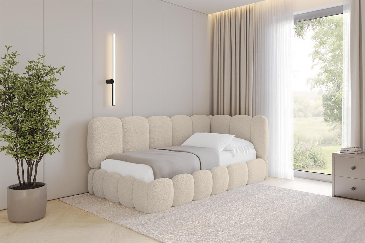 EINZELLBETT Jugendbett mit Bettkasten und Matratze H3/H4, Links - AVRY 80x200 Dunkelbeige - Cappuccino, Holzwerkstoff/Textil (80/200cm) - ALTDECOR
