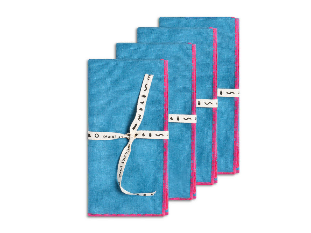 TISCHET 8-teilig, 100% Leinen, blau und lila SET CONTRAST EDGE - Blau, Textil (40/130cm) - RNT By Really Nice Things