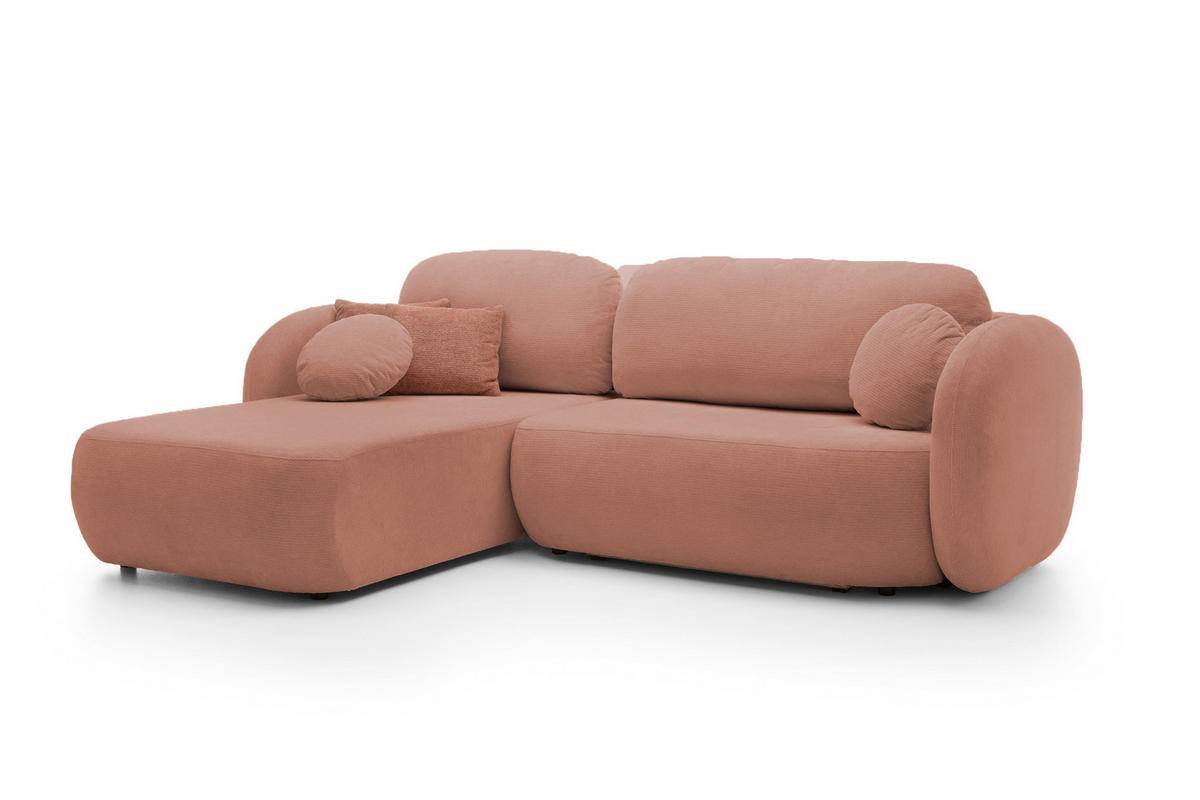 ECKSOFA OLIO L-Form Schlaffunktion mit Bettkasten, lose Rückenkissen, freistehend, LINKS 174x248 cm Rose - Rosa, Holz/Textil (174/248cm) - DomoHome