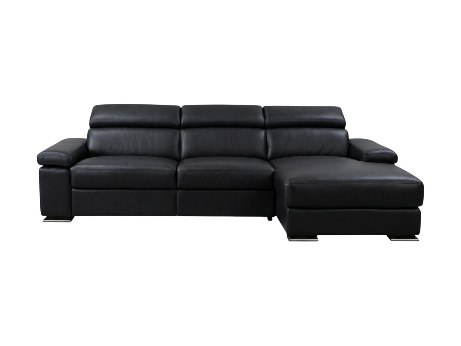 ECKSOFA Plutone Echtleder Schwarz - Schwarz, Leder/Metall (165/286cm)