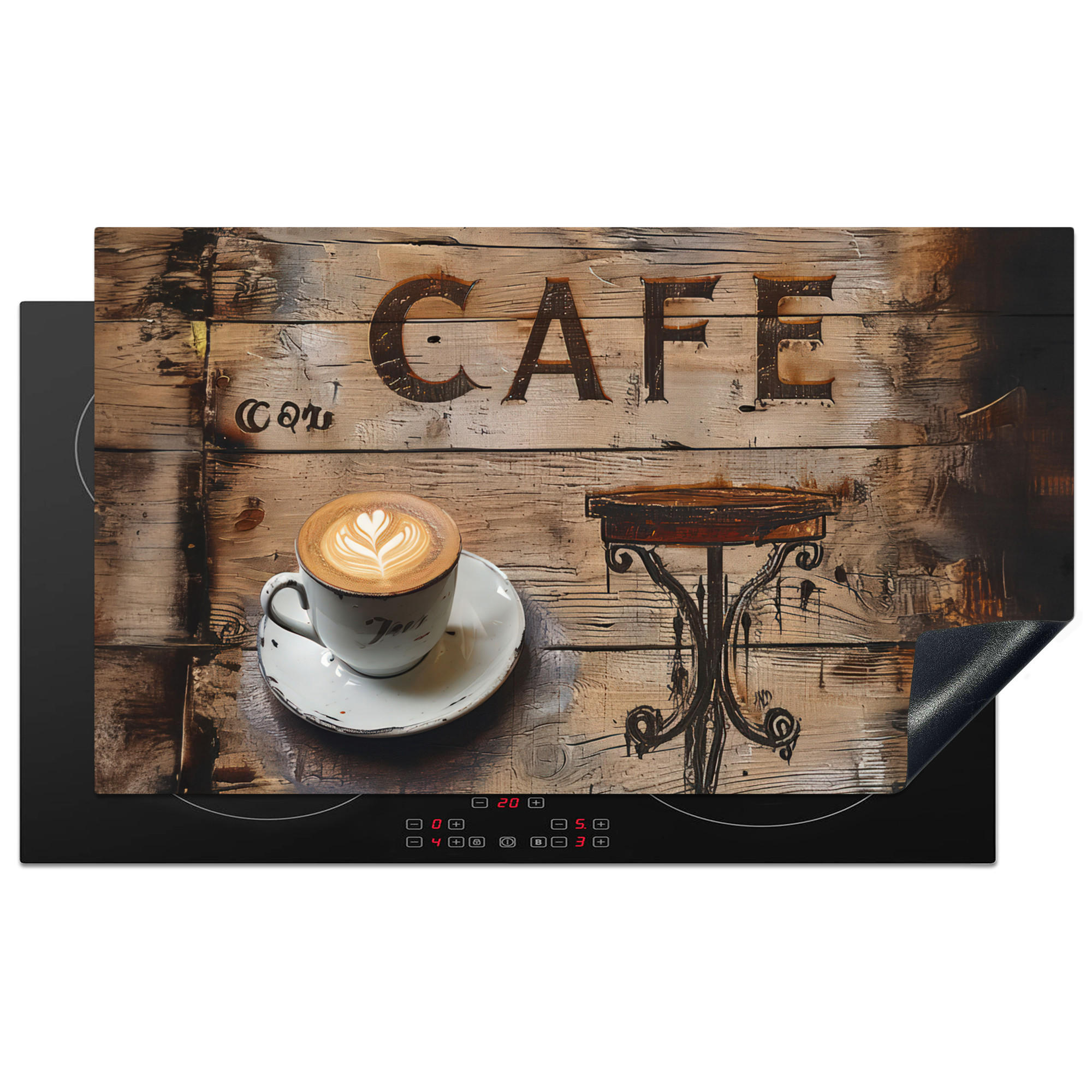 HERDABDECKPLATTE Cafe - Holz - Kaffee - Regale Induktionsschutz 91.2x52 cm - Schwarz, Kunststoff (91.2/52/0.2cm) - MuchoWow
