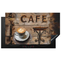 HERDABDECKPLATTE Cafe - Holz - Kaffee - Regale Induktionsschutz 91.2x52 cm - Schwarz, Kunststoff (91.2/52/0.2cm) - MuchoWow