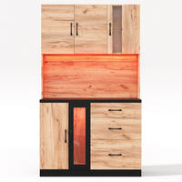 BUFFET DE-38670 105/40/180 cm LED-Beleuchtung und Steckdose Schwarz/Holzoptik - Naturfarben, Holzwerkstoff (105/180/40cm) - ComfortXL