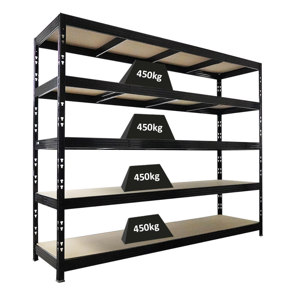 SCHWERLASTREGAL Rhino 200x240x70 cm 5 Spanplatten-Ebenen 8mm Fachlast 450 kg Schwarz - Schwarz, Metall (240/200/70cm) - PROREGAL