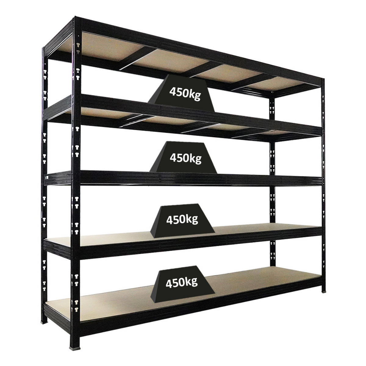 SCHWERLASTREGAL Rhino 200x240x70 cm 5 Spanplatten-Ebenen 8mm Fachlast 450 kg Schwarz - Schwarz, Metall (240/200/70cm) - PROREGAL