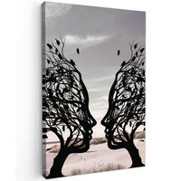 LEINWANDBILD Strand - Meer - Menschen - Baum - Moderne Kunst 20x30 cm - Hellgrau, Textil (20/30cm) - MuchoWow