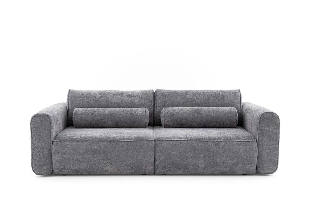 ECKSOFA MOTION mit Schlaffunktion 130x200 Webstoff Dunkelgrau - Dunkelgrau/Schwarz, Holz/Textil (250/120cm) - Muffo