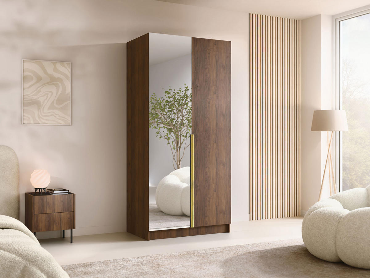 KLEIDERSCHRANK Bono II - Goldfarben/Nussbaumfarben, Holzwerkstoff/Metall (100/215/58cm) - MIRJAN24
