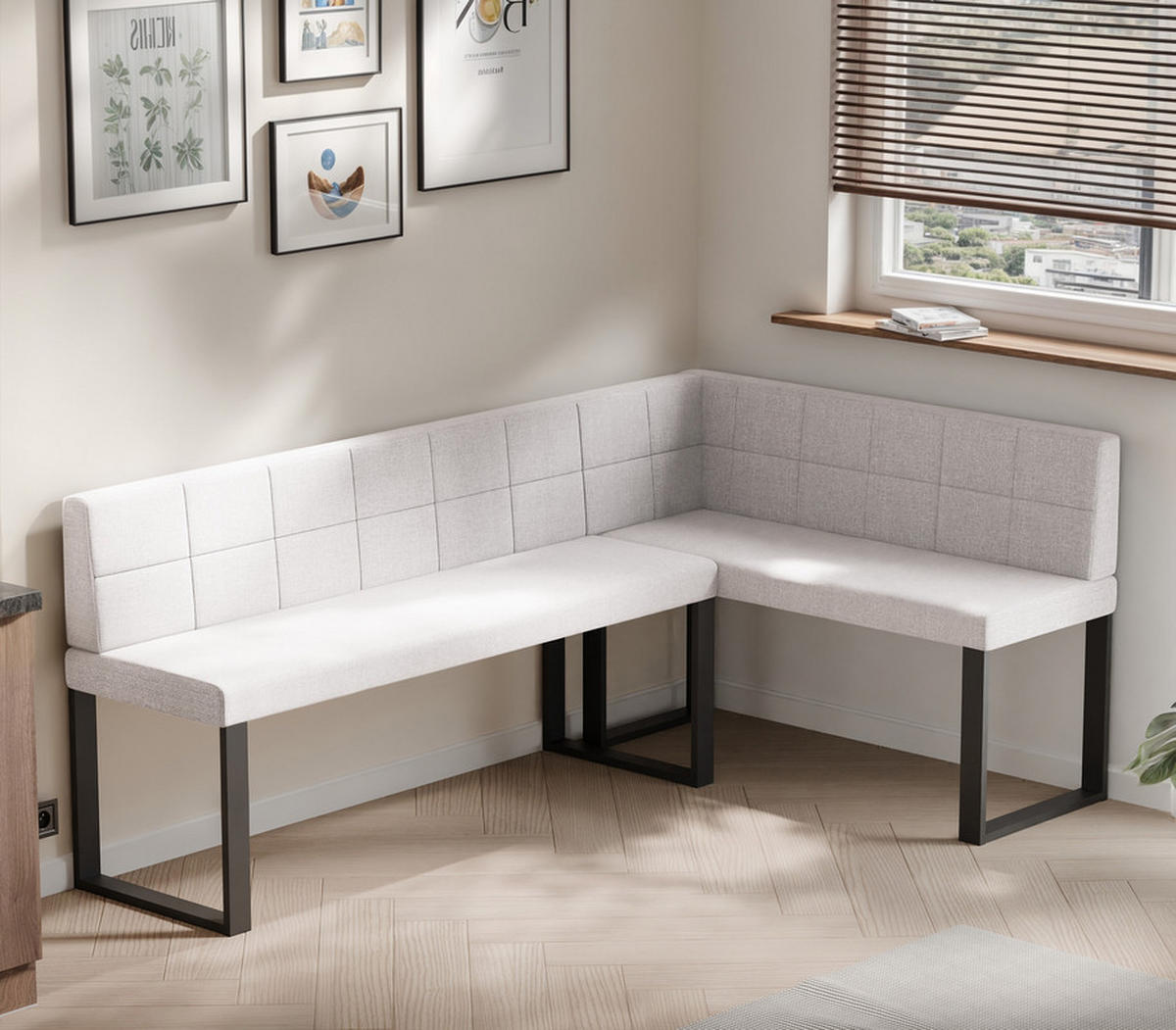 ECKBANK rechts SANA U Kunstleder gesteppt, 142/196 cm Schwarz - Schwarz, Kunststoff/Textil (142/196cm) - Idohome